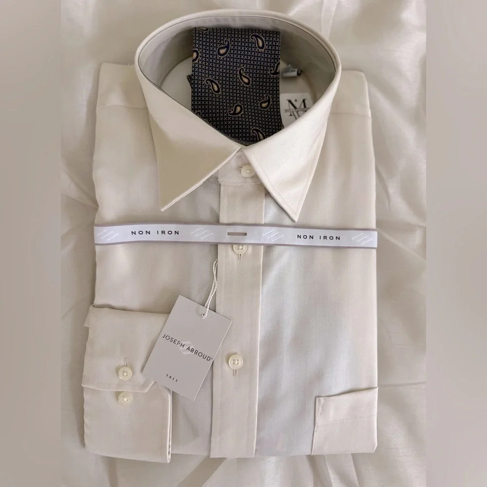 NWT-Joseph Abboud‎ Mens Button Up Dress Shirt and Tie Cream